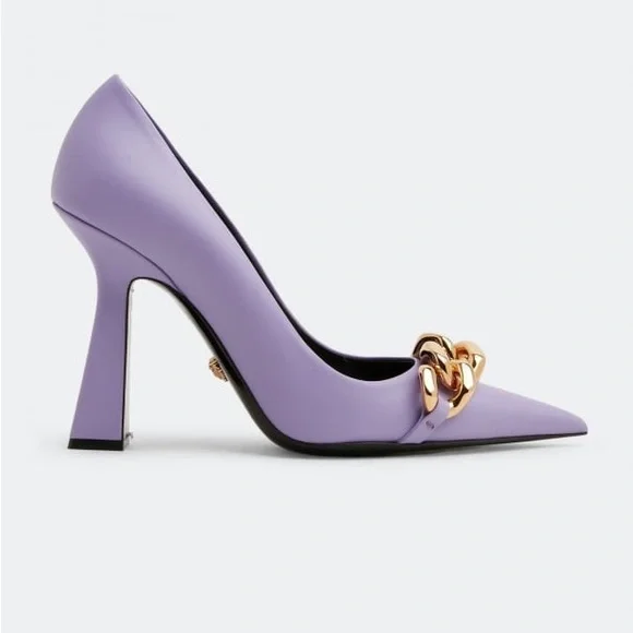 New! VERSACE Medusa Chain Leather Heels - Picture 3 of 14